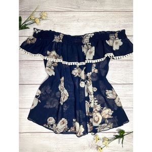 Vivace Floral Ruffle Off The Shoulder Top